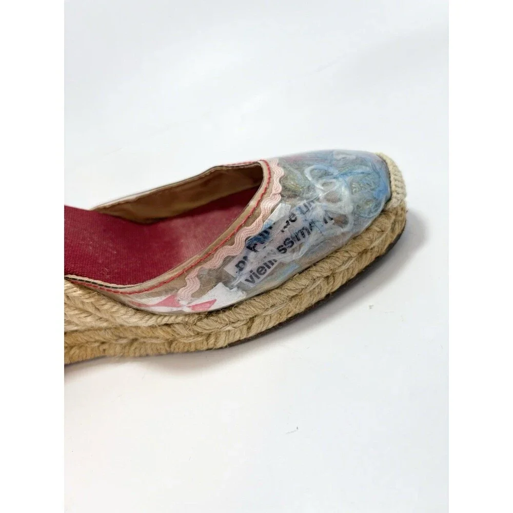 Christian Louboutin Red Ribbon Espadrille Wedge with Printed Toe